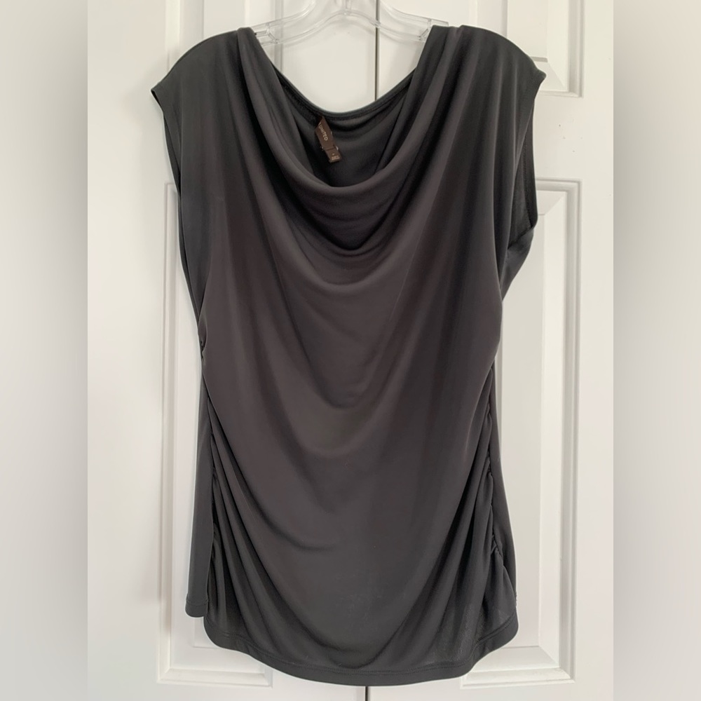 The Limited Sleeveless Top with drape neckline, Dark Gray, Size L